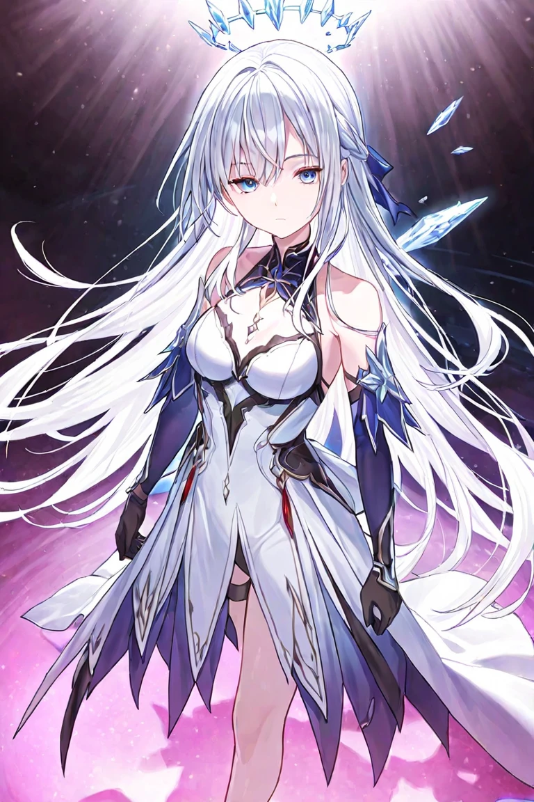 goddess of mass destruction, shinying glowing eyes, space, stars around