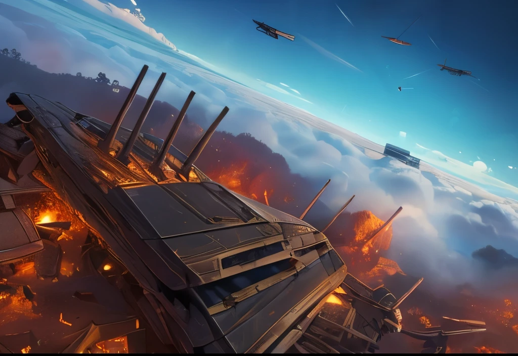 (( Soratrobo's Worldview )),(Naked women when piled up),sea of clouds, Graveyard of Air Battleships ,Twilight, Iron Rust Is Decaying,(Floating in the air),(Lots of weapon wreckage),Slam Style ,