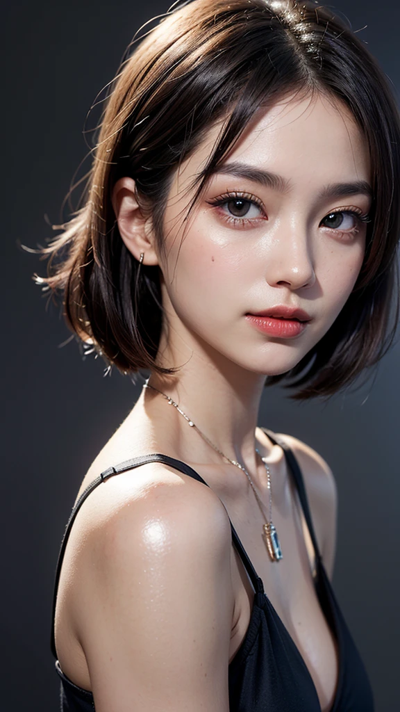 mix4, (8k, RAW photo, best quality, masterpiece: 1.45), (realistic, photorealistic: 1.37), one girl, cute, cityscape, night, rain, wet, professional lighting, photons mapping, radiosity, physically based rendering, gradient black hair, gray hair, short curly hair, handsome, girl, lace(((Deep V-neckline)))slip dress, top quality photo, high res, 1080p, (clear face), (detailed face description), (detailed hand description), (masterpiece), (exquisite CG), extreme light and shadow, disheveled hair, master work, rich details, (fine facial features), (highest quality photo), (masterpiece), (detailed eyes), look in front of you eyes, fine clavicle, ((big breasts, huge areola)),(((areola_slip))),((puffy areolae)),((sideboob)),(underboob),(((collar))),earrings,cleavage,(NSFW:1.2)