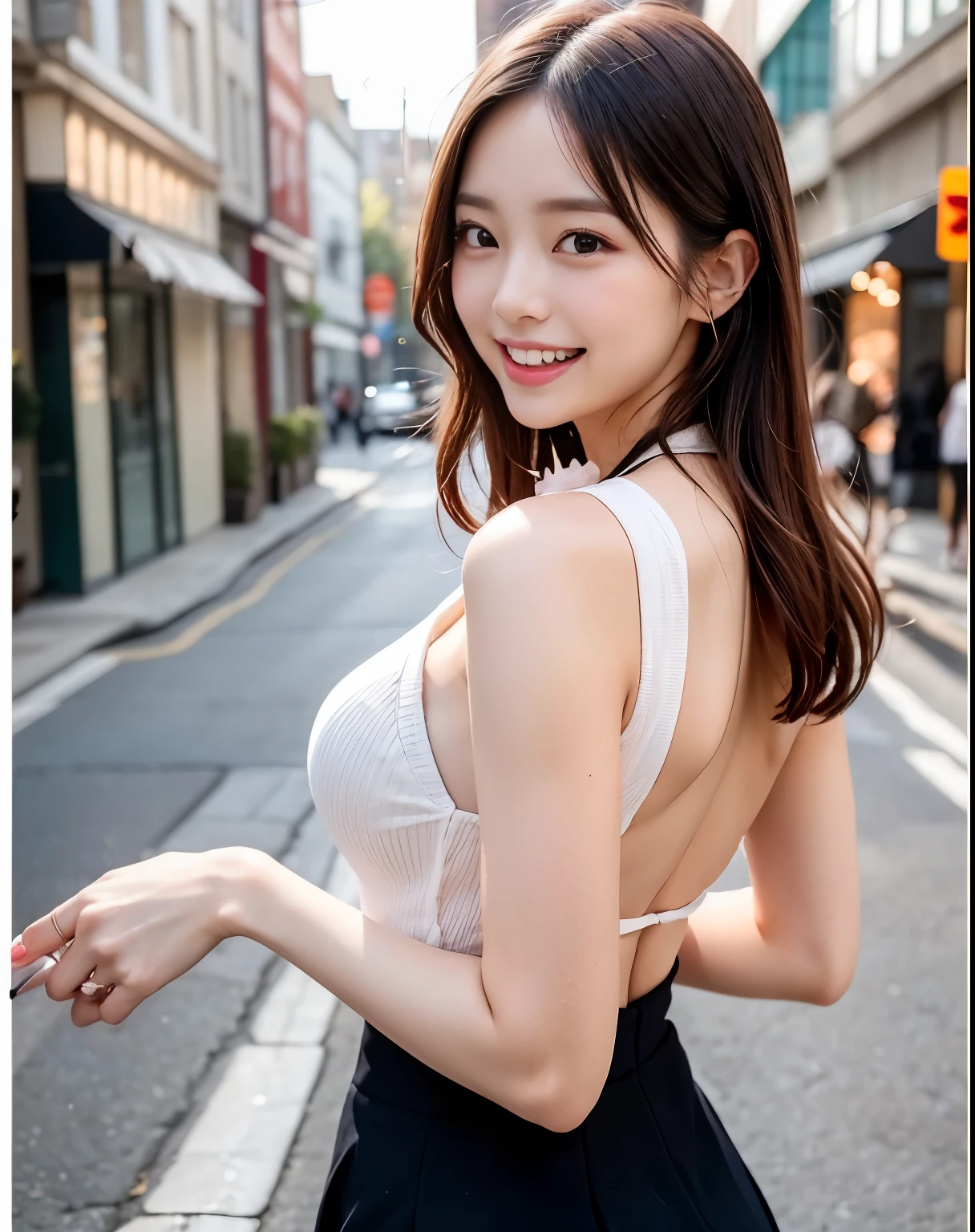 sexy pose,flasher,smiling,outdoor,((crowd of people)),beautiful woman, masterpiece, extremely fine and beautiful, cute girl,intricate underwear,(whole body),wearing bunny girl costume,from below,from behind