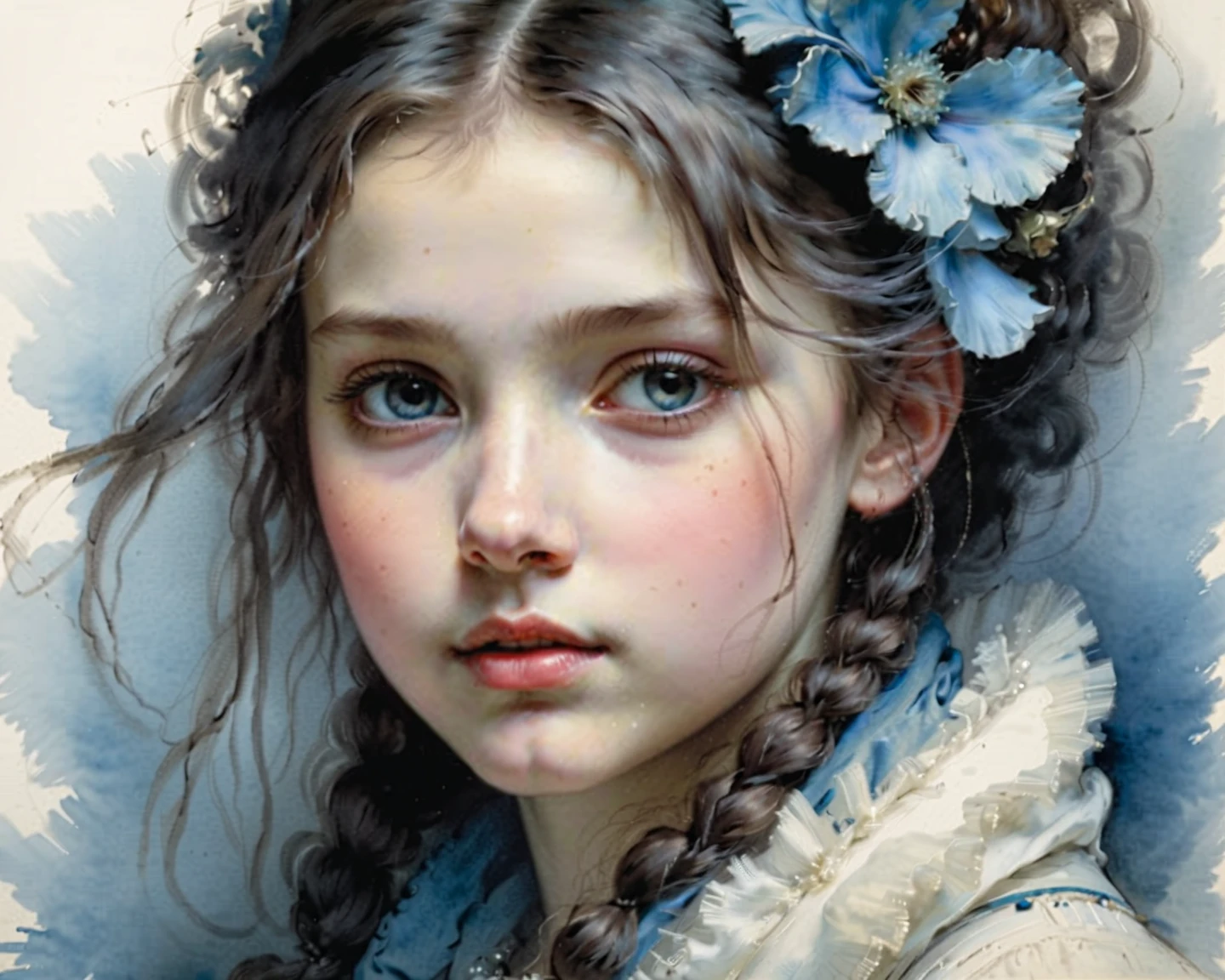 Girl 13 years old schoolgirl portrait in the style of the painting Russian Venus Boris Kustodiev exact copy of the painting
