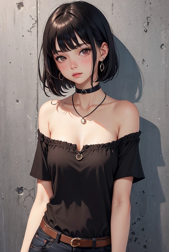 Top quality masterpiece illustrations、Black hair and black eyes、Wearing multiple necklaces、Girl in white dress looking up、Beautiful face with hair on the side short hair at the angle of the lower body is fair.。