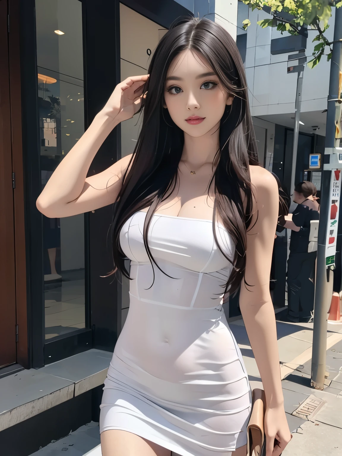 young girl, long hair realistic, vivid image, masterpiece, (best quality: 1.2), hyper detail, realistic, hd, high quality, cinematic light, ray tracing, ultra high resolution, uhd, (ultra lifelike: 1.5,), complex detail, detailed texture, fine detail, high quality shadows, beautiful skirt, full body, standing, panties walking, sexy pose, seductive pose, thin hips, long legs, small chest.