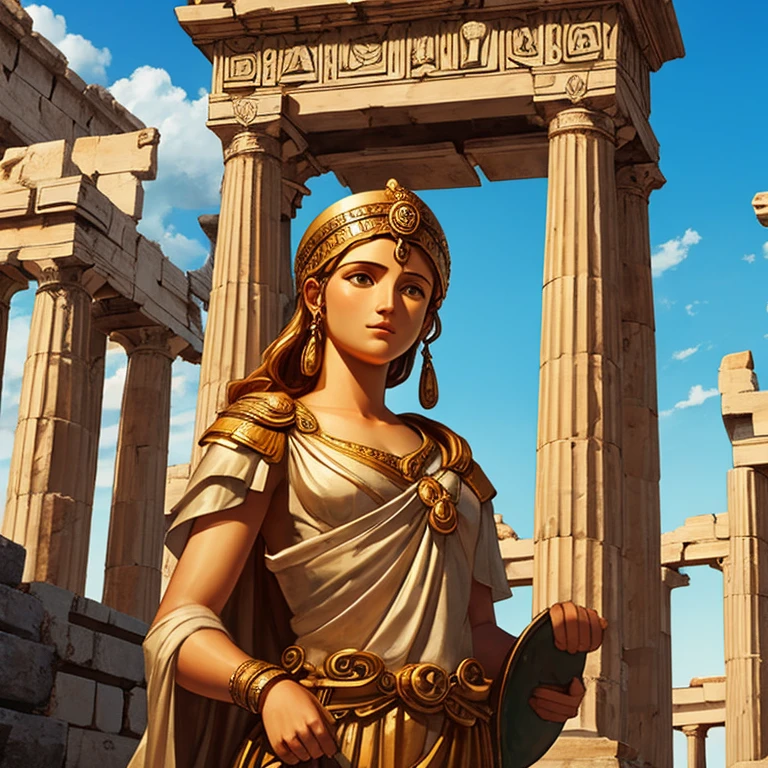Ancient Greek Art, by Krenz Cushart, full body, cinematic still, (best quality, masterpiece, photorealistic), very aesthetic, perfect composition, intricate details, ultra-detailed, vivid colors