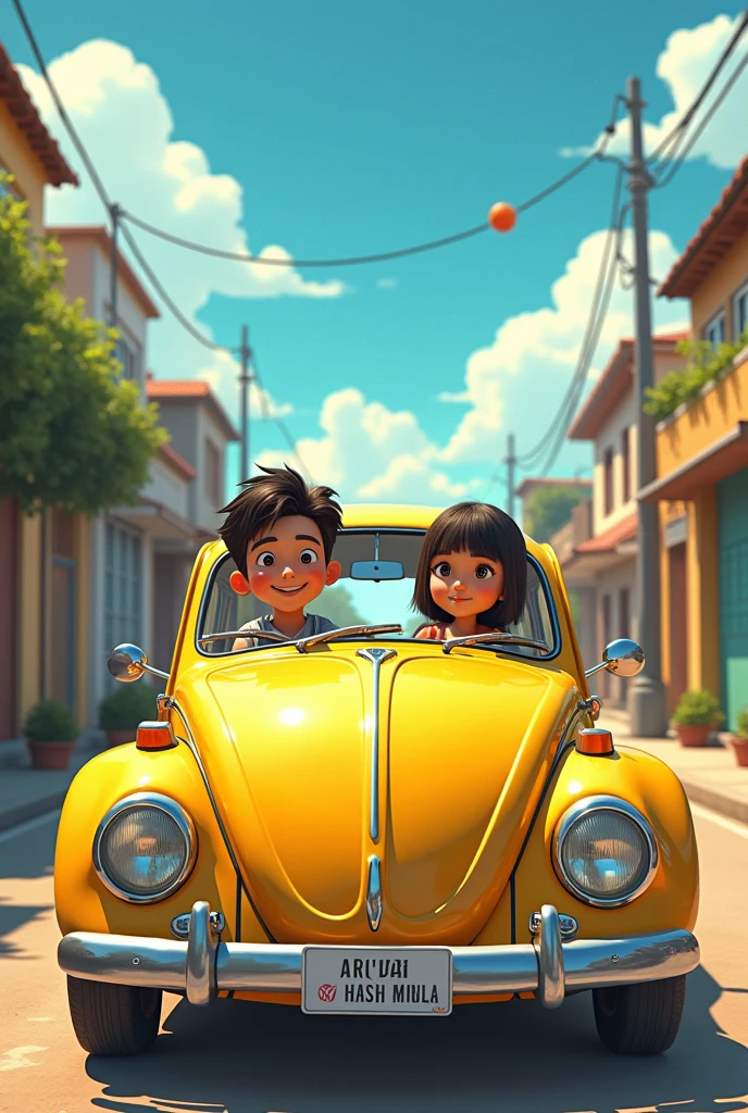 Generate a car with in boy and girl