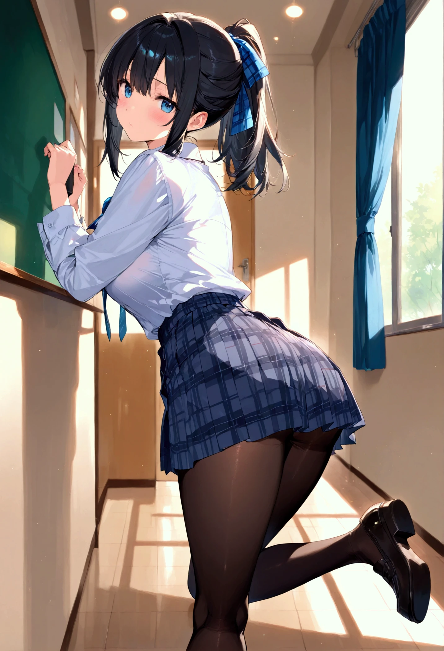 RAW Photos, Highest quality, High resolution, Very detailed、 8K image quality、、Panties、skirt、uniform、、classroom、Shooting from behind