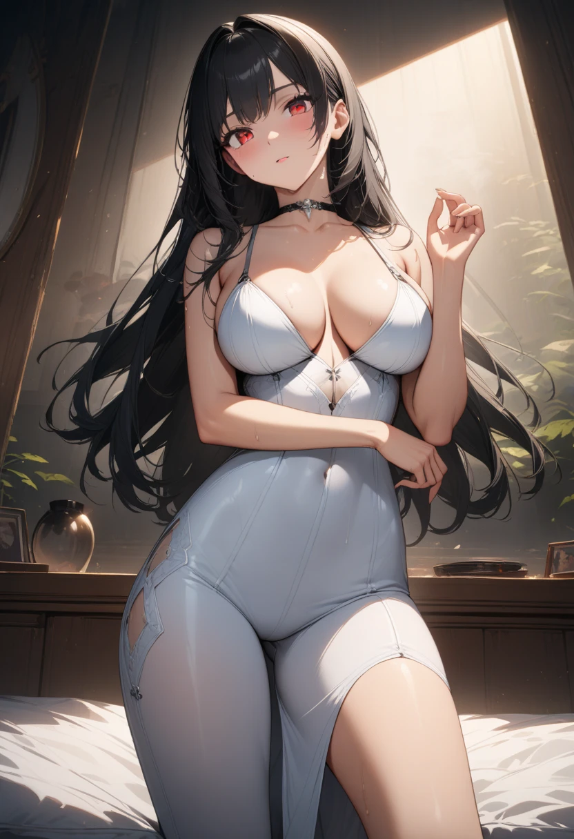 (Masterpiece:1.2, Best quality), (Very detailed face, Real picture, Delicate skin tone Realistic skin, Realistic body, Intricate details),Mature succubus,Tall figure,gigantic cleavage breasts,Large bust,gigantic ass,Large hips,large thick legs,Big breasts Thin waist,fully body photo,clear clothing,Whitens skin,high-heels