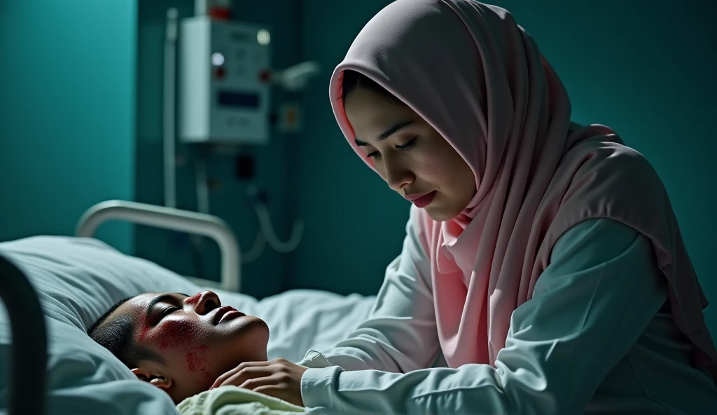 A little school girl close eyes  admits in the hospital and 2 Muslim female teacher was there also one poor mother was there and crying alot