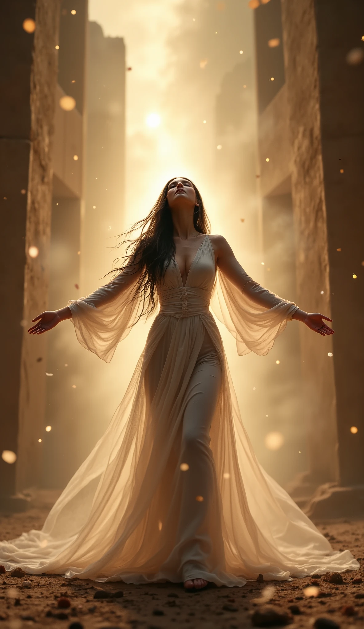 A woman with telekinesis uses her powers to rip off a man's clothes in anger while making him fly in the air ..... Woman's eyes are sparkling .,.... She is also flying in the air