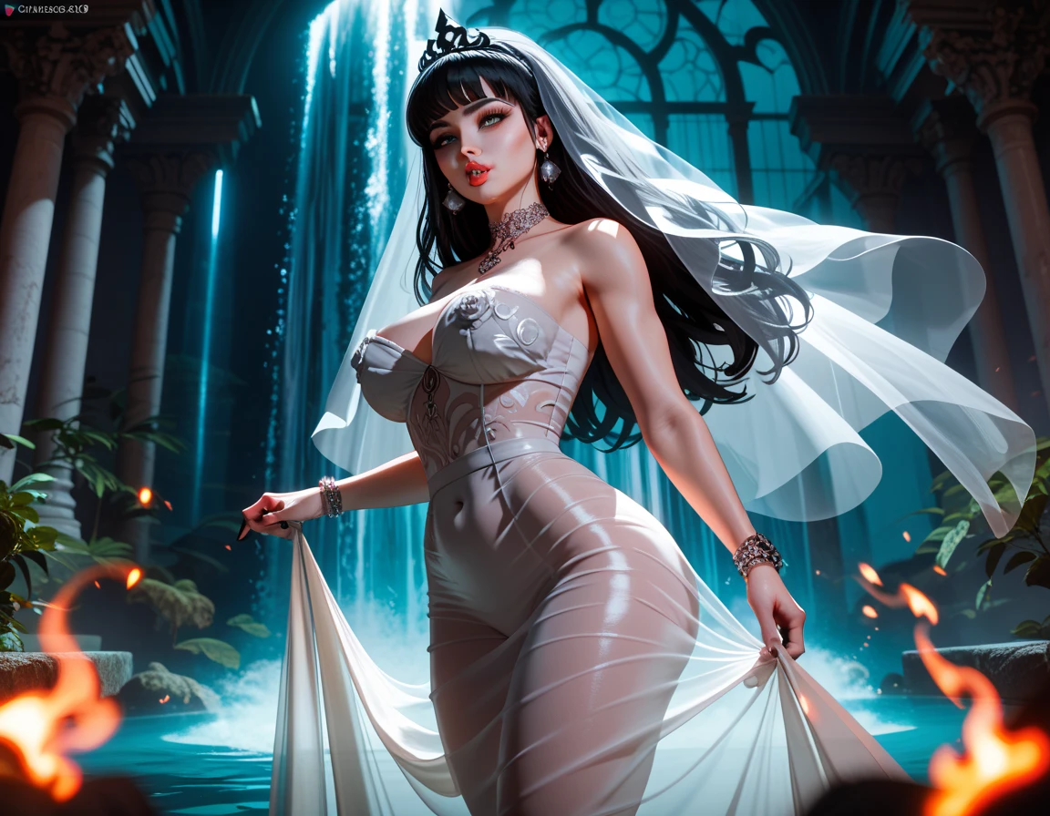 ahsoka tano, ((tentacle hair, glowing blue eyes, lipstick, makeup, narrow waist, skinny, medium breasts, alone, jewelry, earrings)), pelvic curtain, ((white dress, bare shoulders, cleavage, gloves)), full body, perfect body, (insanely detailed, beautiful detailed face, masterpiece, best quality) , (((solo))), (((1girl))), (((mature))), (extremely detailed 8k paper CG wall unit: 1.1), (wedding, castle, church, dusk), (smile face for the viewer), from behind