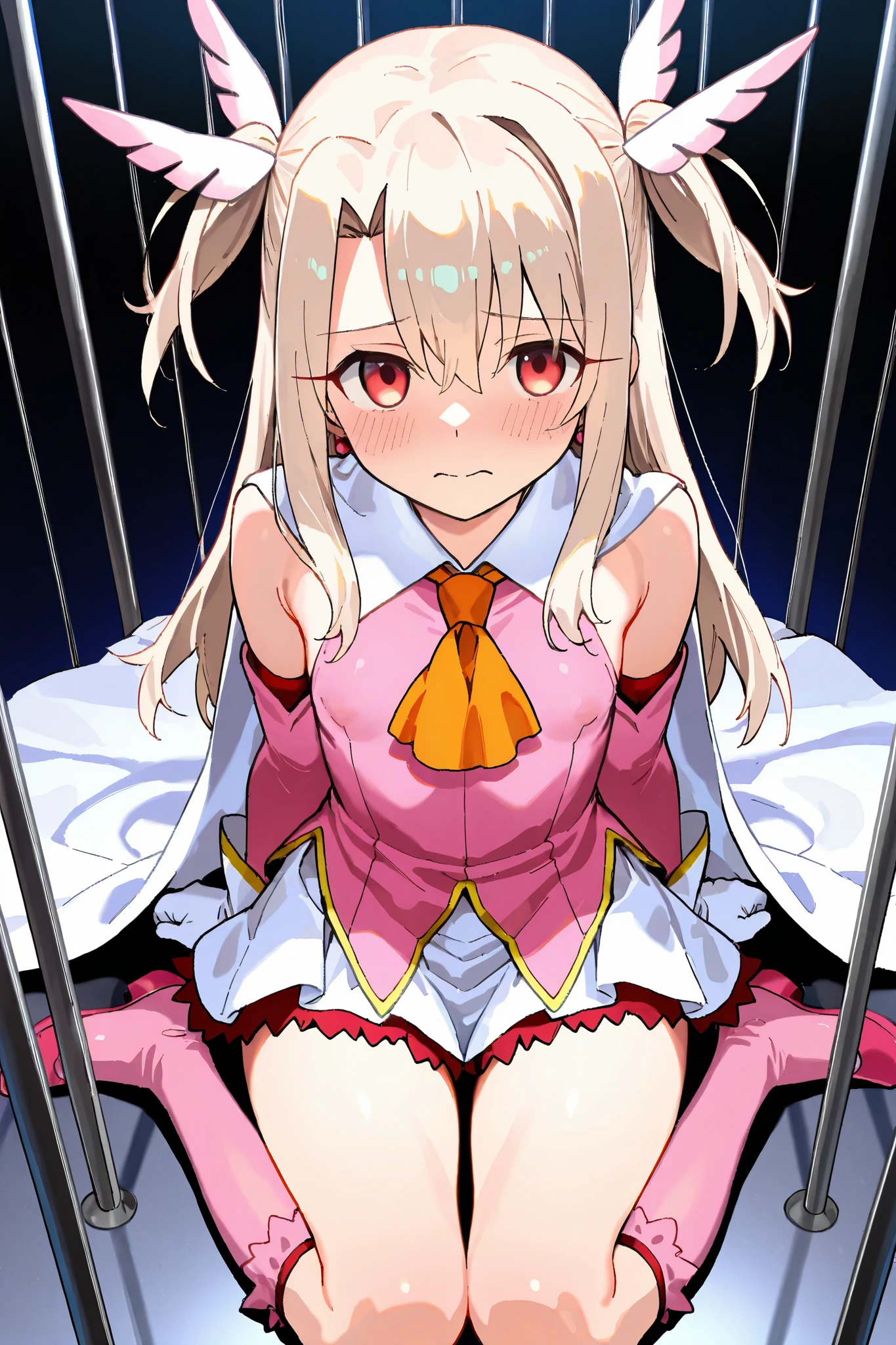 Best Quality, (cute petit girl:1.3), flat chest,Beautiful pink eyes、Lori、(Cuteness beyond limits),(White underwear),lovely thighs,glowing thigh,is crying,a miniskirt,a sailor suit,Expose panties, Panchira、Panties look good、(Shibari, arms behind back:1.4), (Shibari, arms behind back:1.4), (hands behind back),Expose panties、((((Violence、Girl suffering from severe pain due to electric shock))))、(((The girl has a chain wrapped around her body:1.5)))、(((woman hit with stun gun、severe pain:1.5、electric shock:1.3、discharge:1.5、Open your mouth and suffer:1.5)))、You have an electric shock、Metamorphosis