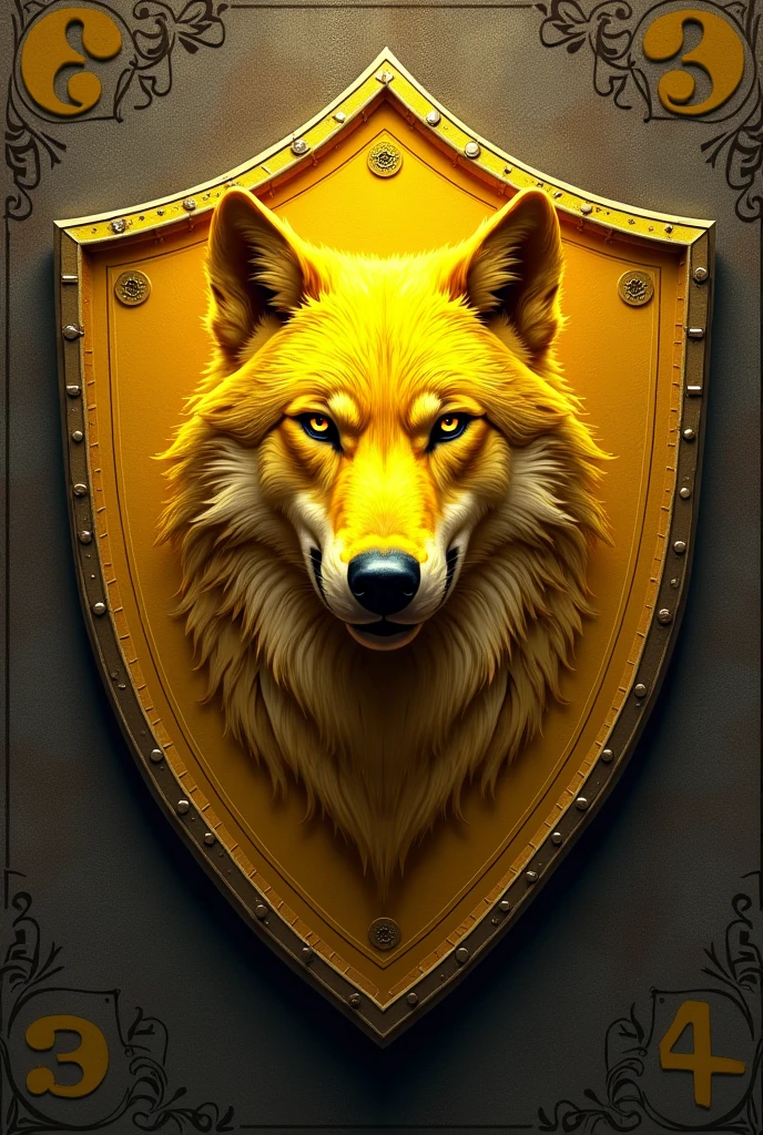 Create my living room shield with the third year 2 theme with the main color yellow with the wolf animal