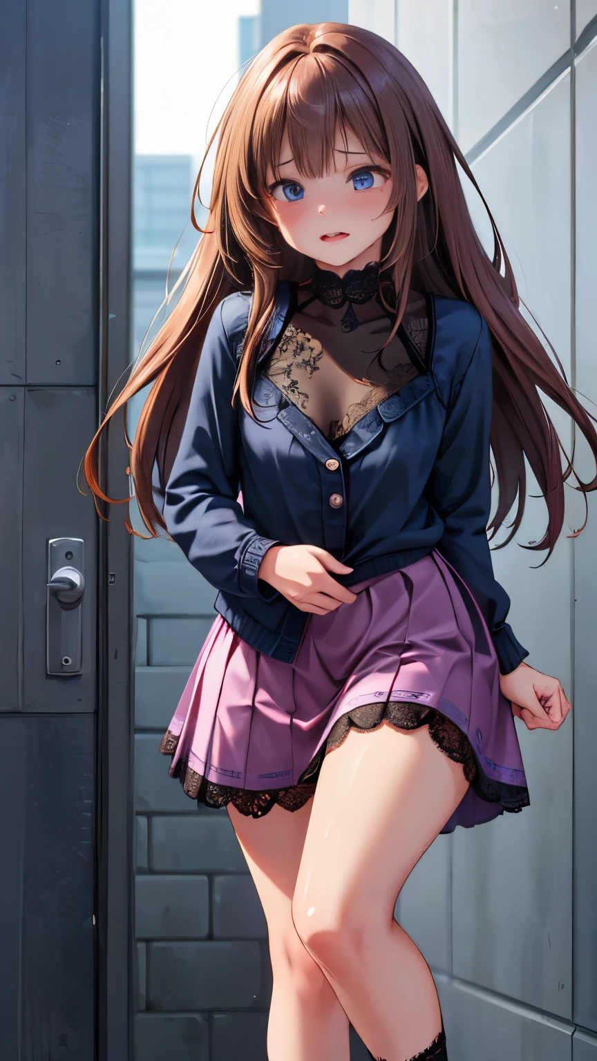 realistic image, detailed image, coherent image, 1 beautiful elf, she has very long hair, brown hair, violet eyes, smiling, sweating, she is wearing a loose blouse, showing her navel, plaid pleated mini skirt, boots up mid-thighs, She has a curvy body, medium breasts and thick thighs, She is lying under the shade of a tree, arching her back, surrounded by flower petals falling around, inside a patio with flowers, sunset, twilight , Soft focus, full body view, Dramatic shadows, Volumetric lighting, natural lighting,
