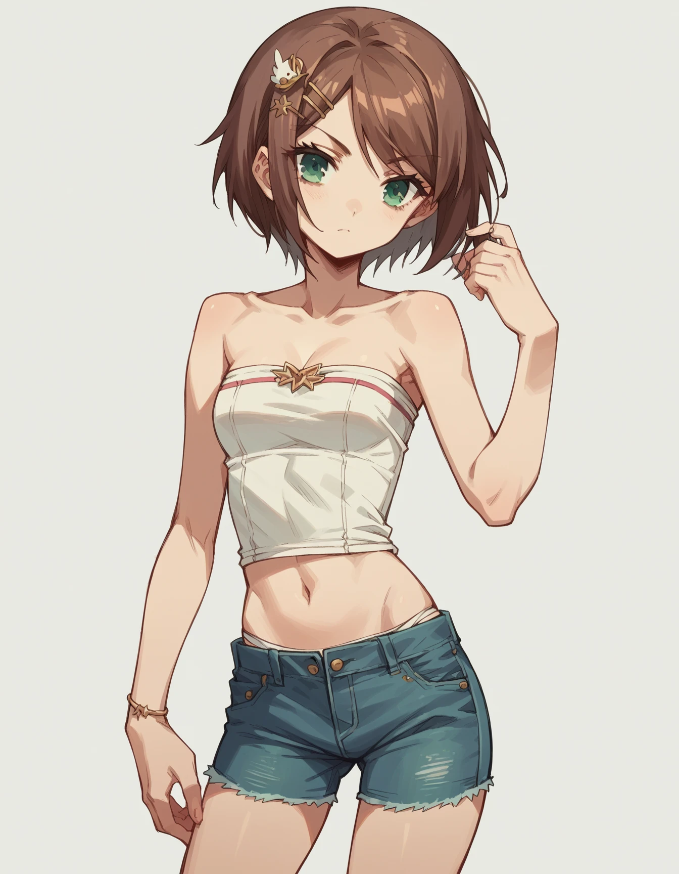 Realitsic very skinny young woman, Charli D'amelio: 2.0 , naked, ((very very small waist)), ((ribs visible)), thin arms, thin legs, fine and beautiful face. ((Very skinny and fine body)), small breats, flatchest. ((Anorexic girl))., HD, 8k, high quality.Cohen ((thick belt at the waist))