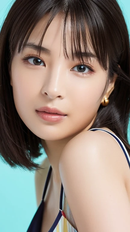 ((Highest quality, 8K, masterpiece:1.31 Girl, beautiful girl)), High resolution, cute, dynamism, Detailed face, Detailed skin, Fine grain, Detailed lips, Realistic, RAW Photos, Natural light, Perfect Anatomy, Dynamic pose, Toned Legs, double eyelid, Tear bags, Round eyes, Moist lips, (Colorful body, Colorful liquid on naked body:1.2), Colorful Hair, Rainbow Hair, Colorful background, Japanese Girls, Cowboy Shot, Sweaty, smile, Liquid Art, close your eyes, Upper Body, Pixie Cut, Blunt bangs, SFW, Masturbation, Raise the hand