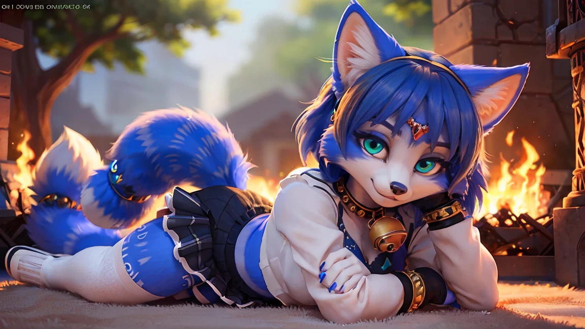 A beautiful and detailed (cute portrait) wa ((krystal)), Star Fox krystal, sslim, lovable, green eyes, medium breasts, (((Long blue hair 1.3))), Decollete, anthro, furry, Uploaded E621, detailed fluffy fur, (wa Fluff-Kevlar, Bayard Wu, Pino Daeni), detailed face, (fluffy), 1 girl, alone, sweet girl, hole body, wichgirl, driven body, Magic girl, Cemetery landscape, Skeleton hands protrude from the ground and reach, Vampire dress
