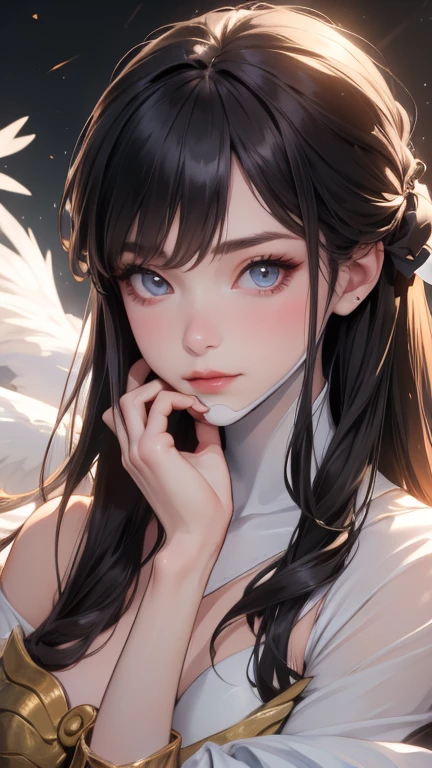 masterpiece,(best quality, illustration,detailed face:1.3),(1girl,solo:1.3),beautiful detailed eyes, apron, gradient_background, gradient, maid, purple eyes,red hair,small breasts,, BREAK, enmaided, white_apron, black_dress, ponytail, black_footwear, frilled_apron, dress, maid_apron, alternate_hair,very long hair, split_ponytail, halo
