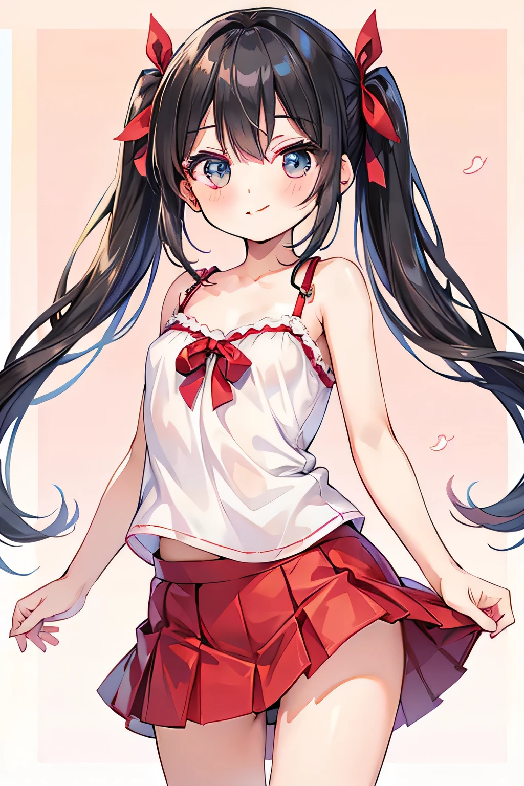 (Ladylike style) (sitting, spread legs, crossed ankles:1.2), (soro:2, 15 yo, blunt bangs:1.3 black hair long hair sexy shrine maiden girl, sexy closed eyes, grin smile, love smile, medium:1.3 tits), in a summer T-Shirts, hot pants, break, in the cute bedroom, BREAK, perfect anatomy, masterpiece, best quality, 16k, beautiful detailed grow, daydreaming expression.