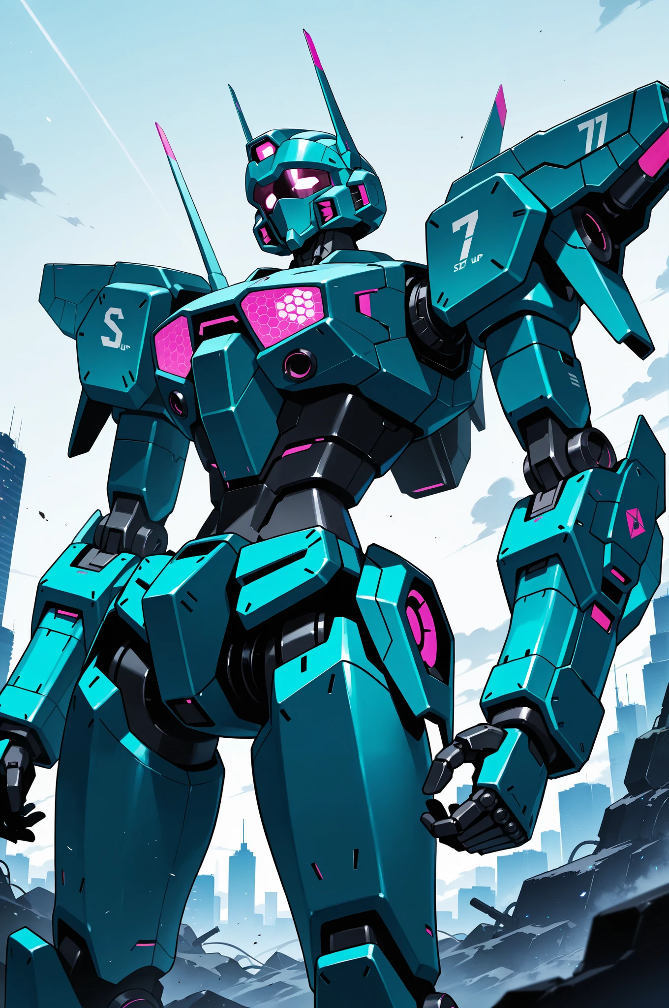 Cyber-punk style, bright neon mecha, bioluminescent, intricate details, ultra-high quality