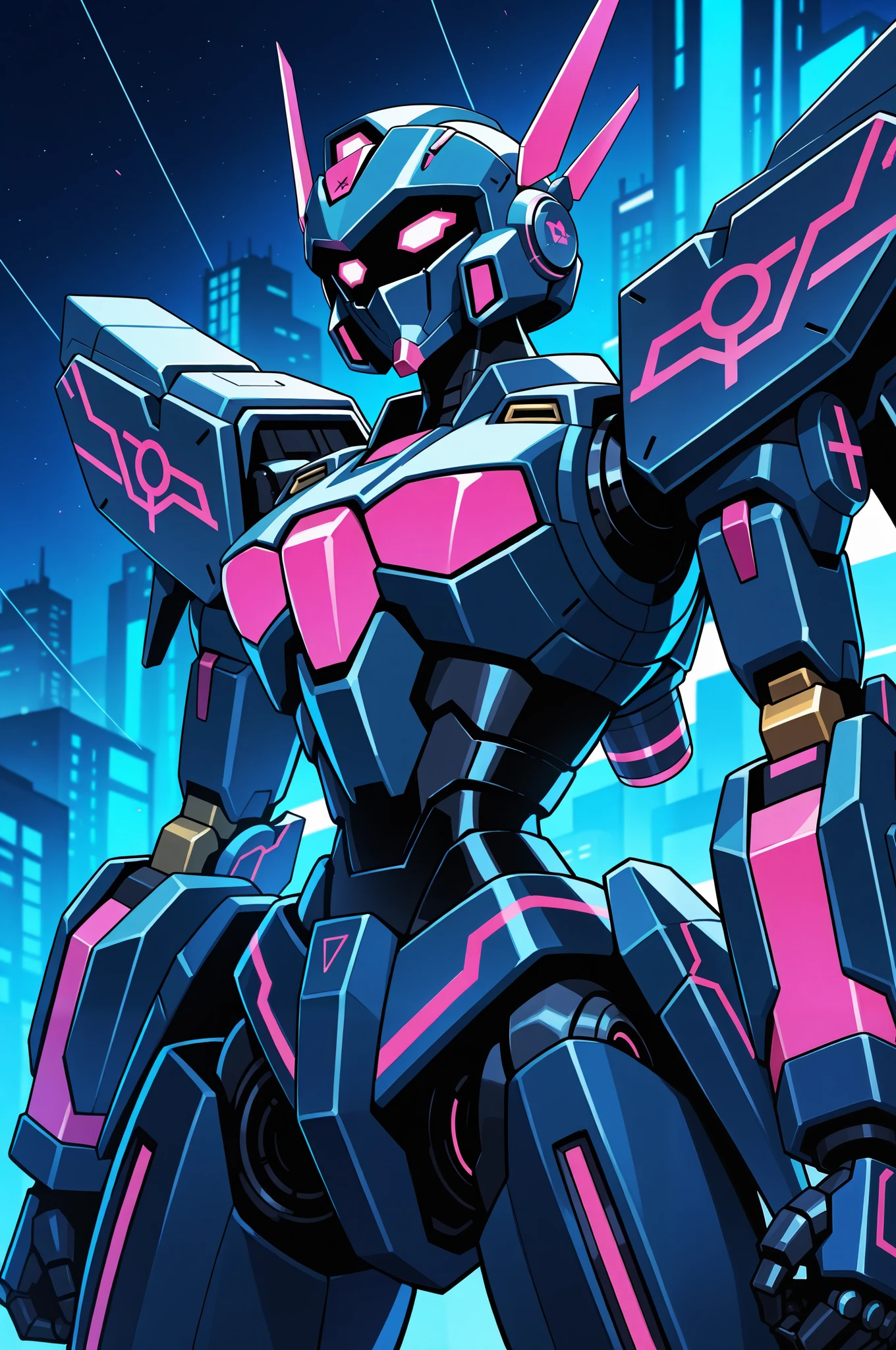 Cyber-punk style, bright neon mecha, bioluminescent, intricate details, ultra-high quality