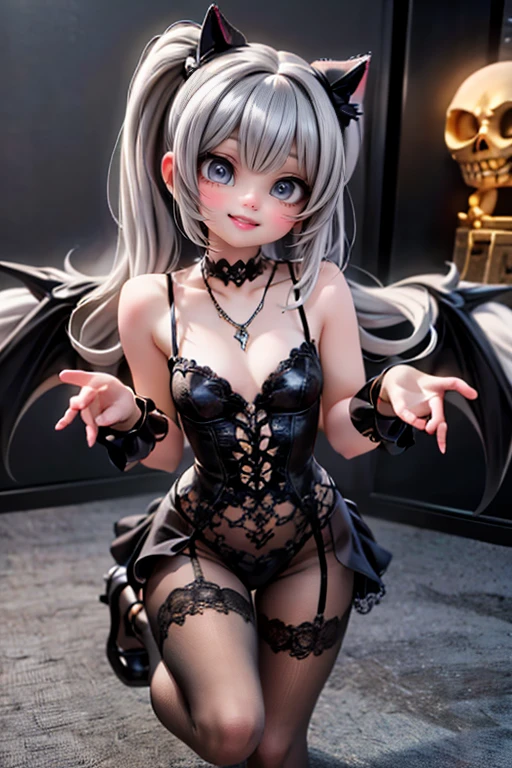 resolution、High level image quality、8K、real live action、Raw photo、highest quality、masterpiece、16 year old vampire girl、ballerina、unparalleled beauty、devil&#39;s black horns on head、young face、(((beautiful girl)))、Dancing on stage、long pointed ears、naked dance、wear bat wings、grow a devil&#39;s tail、Grow fangs、