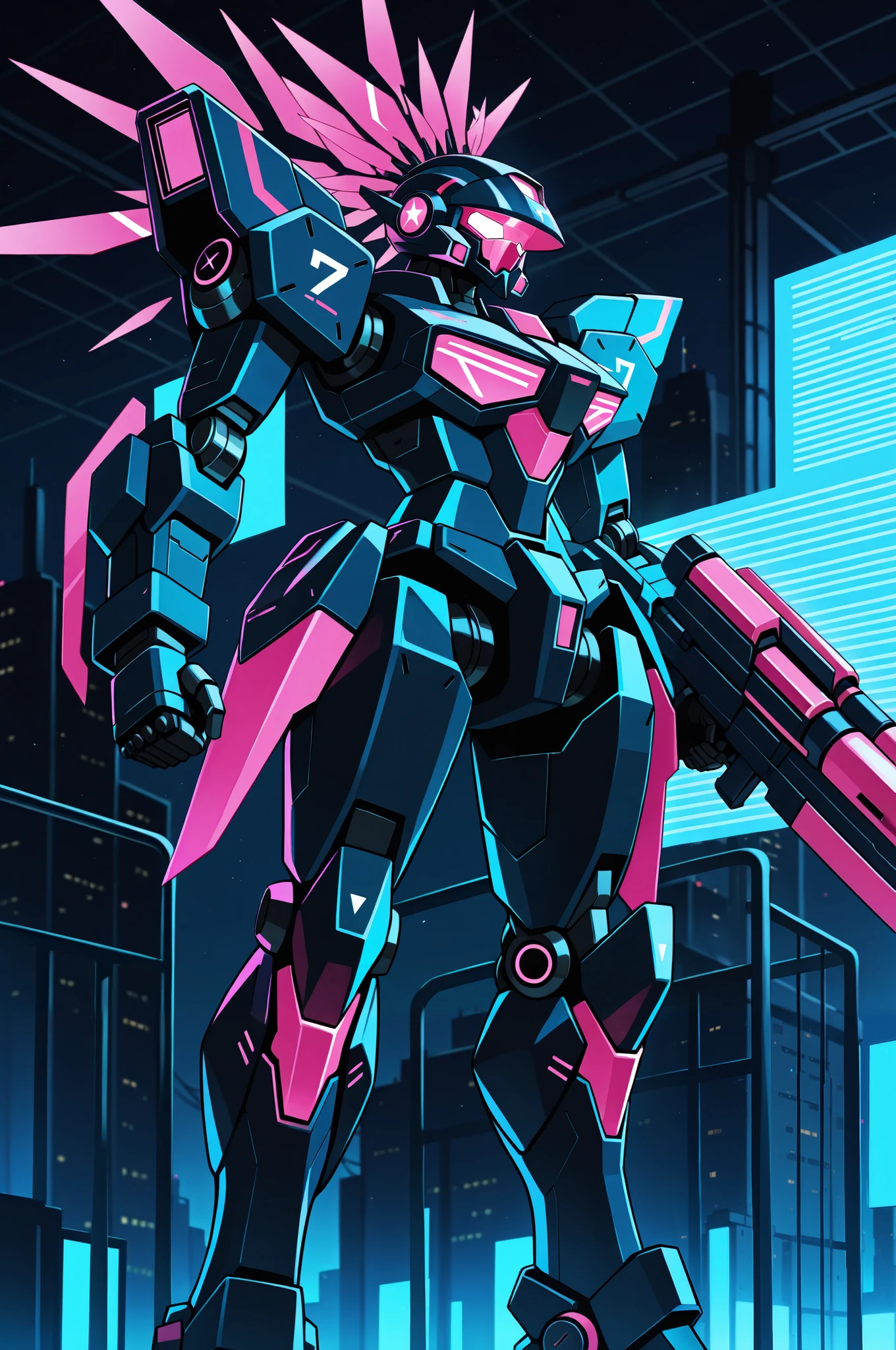Cyber-punk style, bright neon mecha, bioluminescent, intricate details, ultra-high quality
