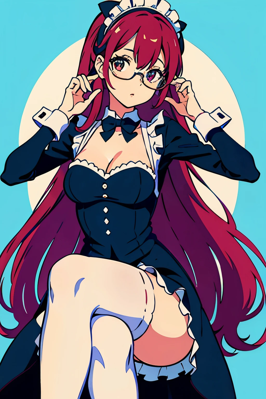Maid　 stockings 　 knee-high　Glasses　Beauty