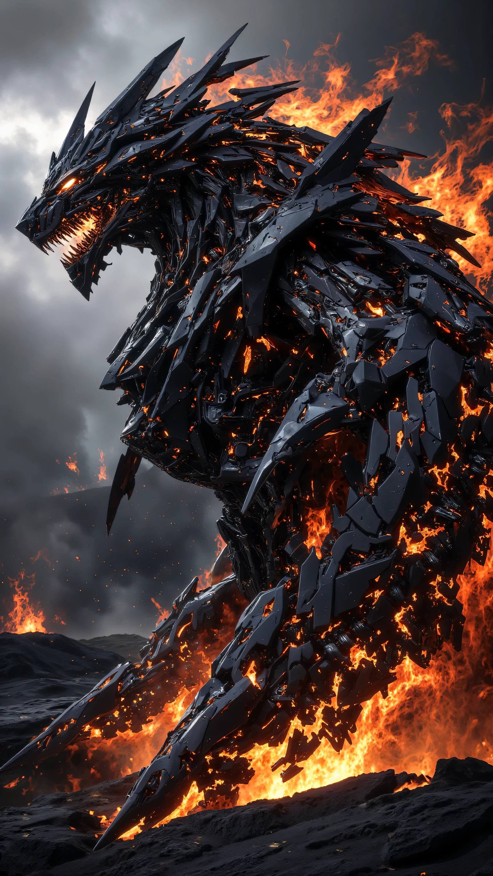 [Ultra-realistic][Cyberpunk style] There is one character model. A ferocious, bear-like humanoid cyborg that threatens enemies with its huge, sharp claws and roars. It wears bone armor and human bone decorations. The background is a ruin burning with flames and smoke. A powerful super-zoomed image of a giant claw pointing at the screen and about to attack at any moment.