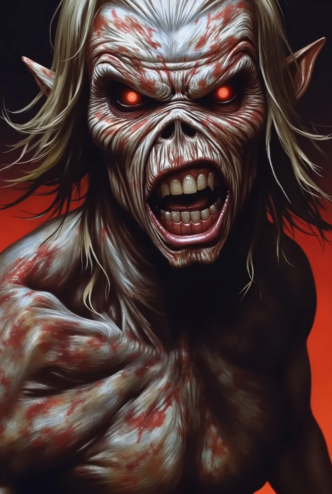 
a close up of a poster of a man with a large head, iron maiden, maiden, iron maiden album cover, official poster artwork, 1 9 8 0's heavy metal album art, by Ron Walotsky, drew struzan tomasz alen kopera, promotional poster art, by Drew Struzan, drew struzan illustration art, power metal album cover