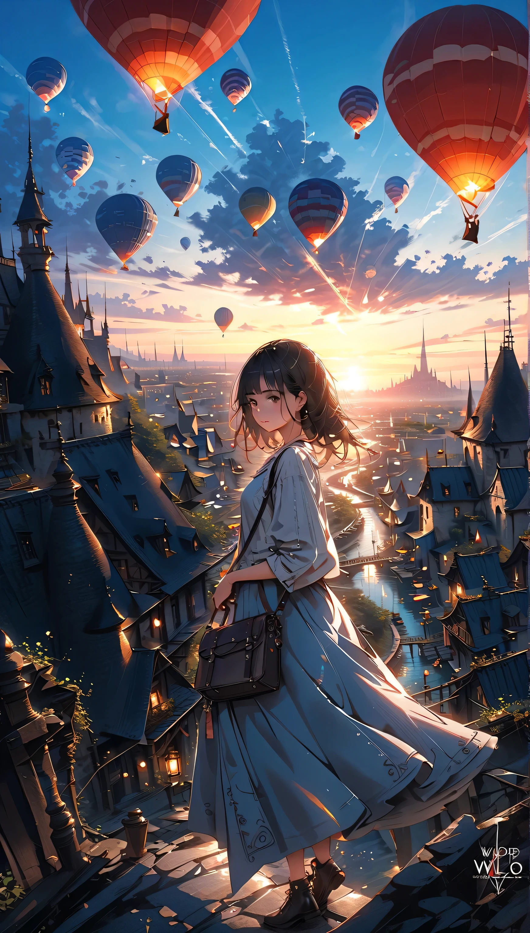 manga style, a young shopkeeper traveling a fantasy city, fantasy world background, in the style of rpgmaker mv cover art, intricate details, highly detailed, crisp, professional digital illustration, cover art, hq, hd, wlop, full body, masterpiece, 