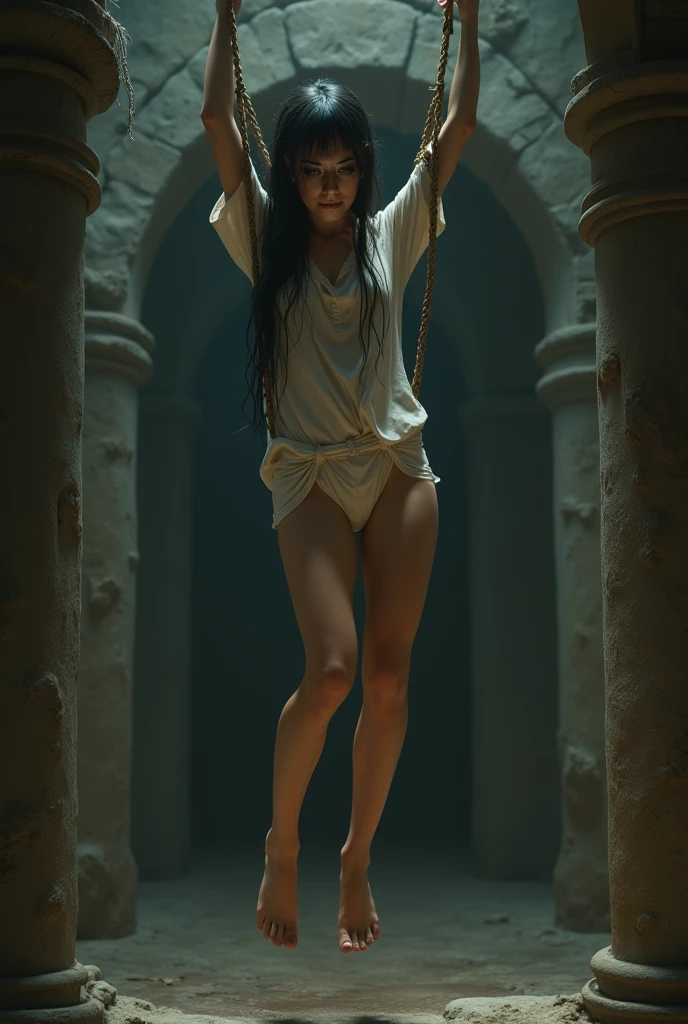 (masterpiece, Highest quality),((Completely naked)),((View from thigh up))、Angle from below、Beautiful American Women, hazy consciousness、lethargy、Looking up, with hollow eyes、(Face and eye details), Hairy pubic hair、((Standing pose with feet apart)), akihiko yoshida. Unreal Engine, Beautiful female model, Photorealistic perfect body, Smooth, Glowing Skin