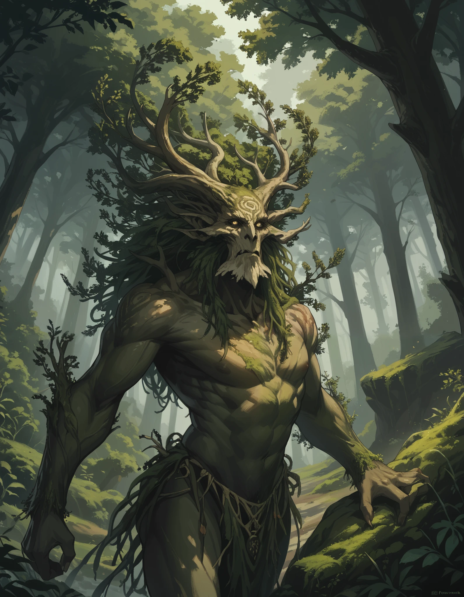 Score_9, Score_8_up, Score_7_up, Score_6_up, Score_5_up, Score_4_up, Source_anime, Treewoman, forest treefolk girl, huge mythological tree creature, magical forest,