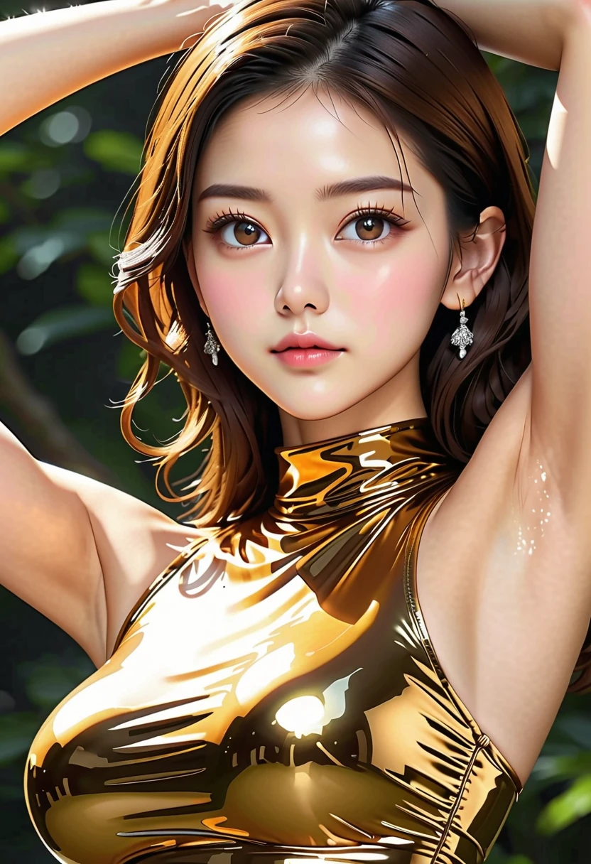 Super beautiful, high resolution, masterpiece, super realistic, a sunny beautiful beauty, elegant and generous, 22 years old, delicate collarbone, beautiful and delicate face, smile, beautiful big eyes, smart and spiritual, perfect body, back, completely fitted to flesh tights, ultra-thin and tight, see-through,