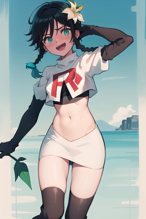 (Perfect body),Best Quality,16 K、((((Short stature))))、(((((Lori)))))、White underwear、(((blush)))、:D、Tsuriformes、Blunt bangs、(short-hair)、(((bob cuts)))、(Red Eyes),((Black hair)),(Sweat)、((red scarf))、((Big ass))、flat chest、(((thick thighs)))、Armpits、On top of the building、
