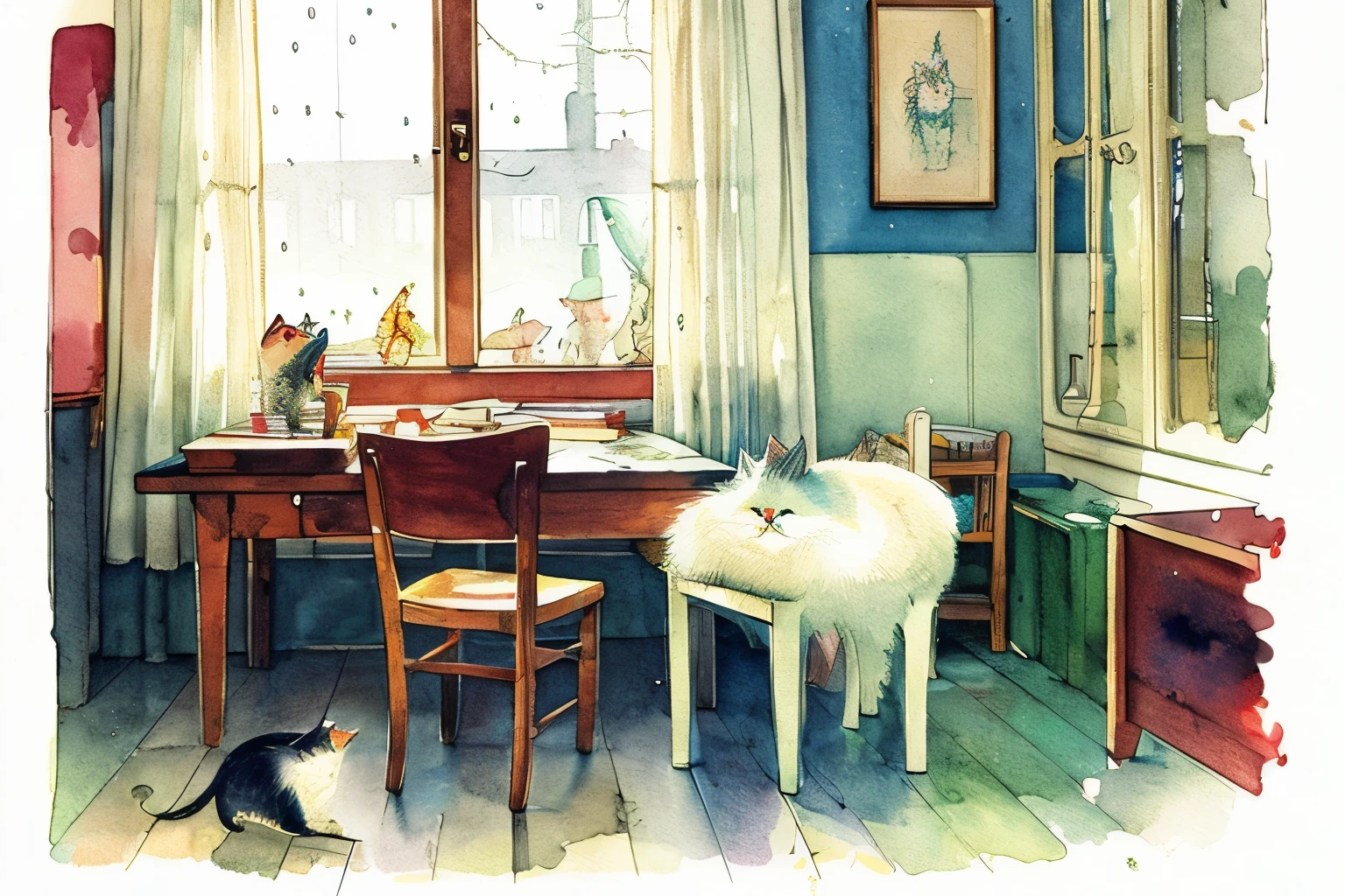 There is a cat sitting on a chair in a room - SeaArt AI