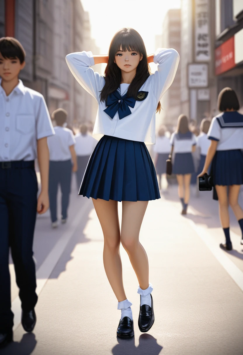 A high school girl with muscular calves