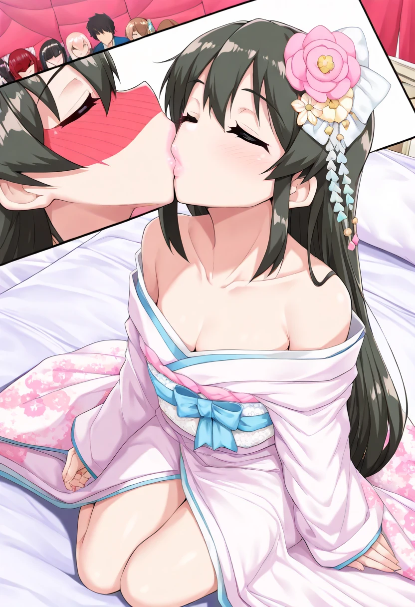 a girl, a human girl, black hair, long hair, kimono, White kimono, scarlet hakama, torn kimono, deformed dildo, braided dildo, spiral dildo, dildo tornado, drill dildo, spiral dildo, extra thick dildo, in pussy,