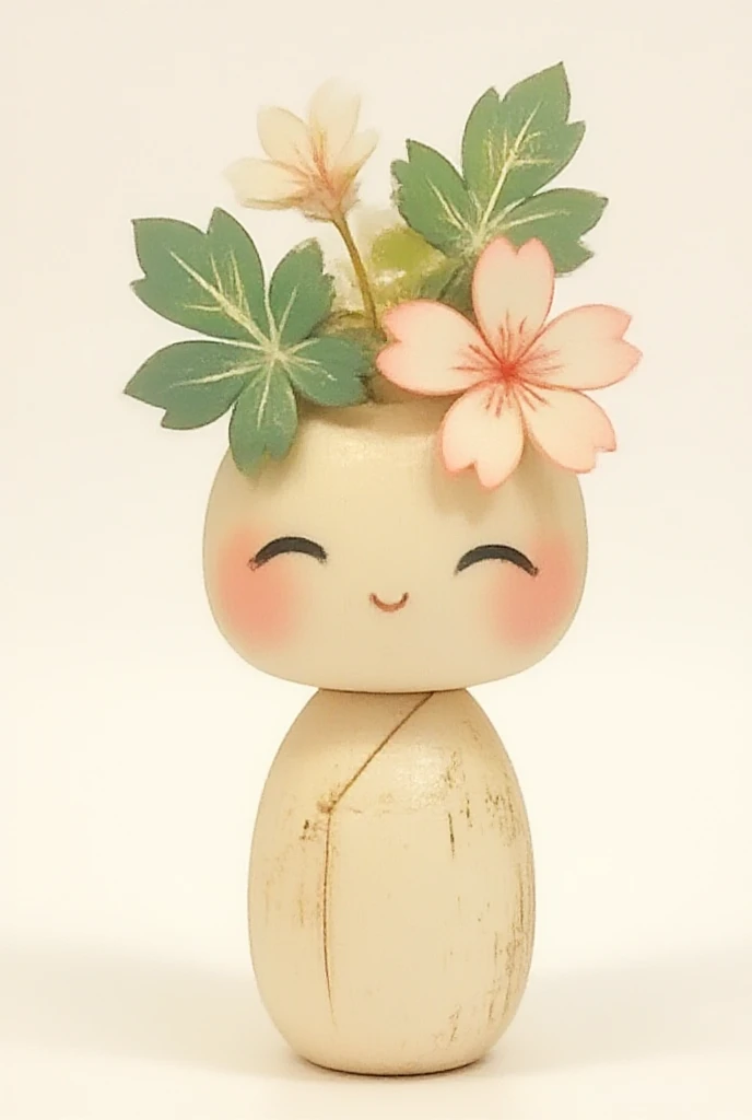 (masterpiece、 best quality :1.2),Alone,a Japanese white radish-kokeshi character,it has leaves and flower on its head,that character is so cute,