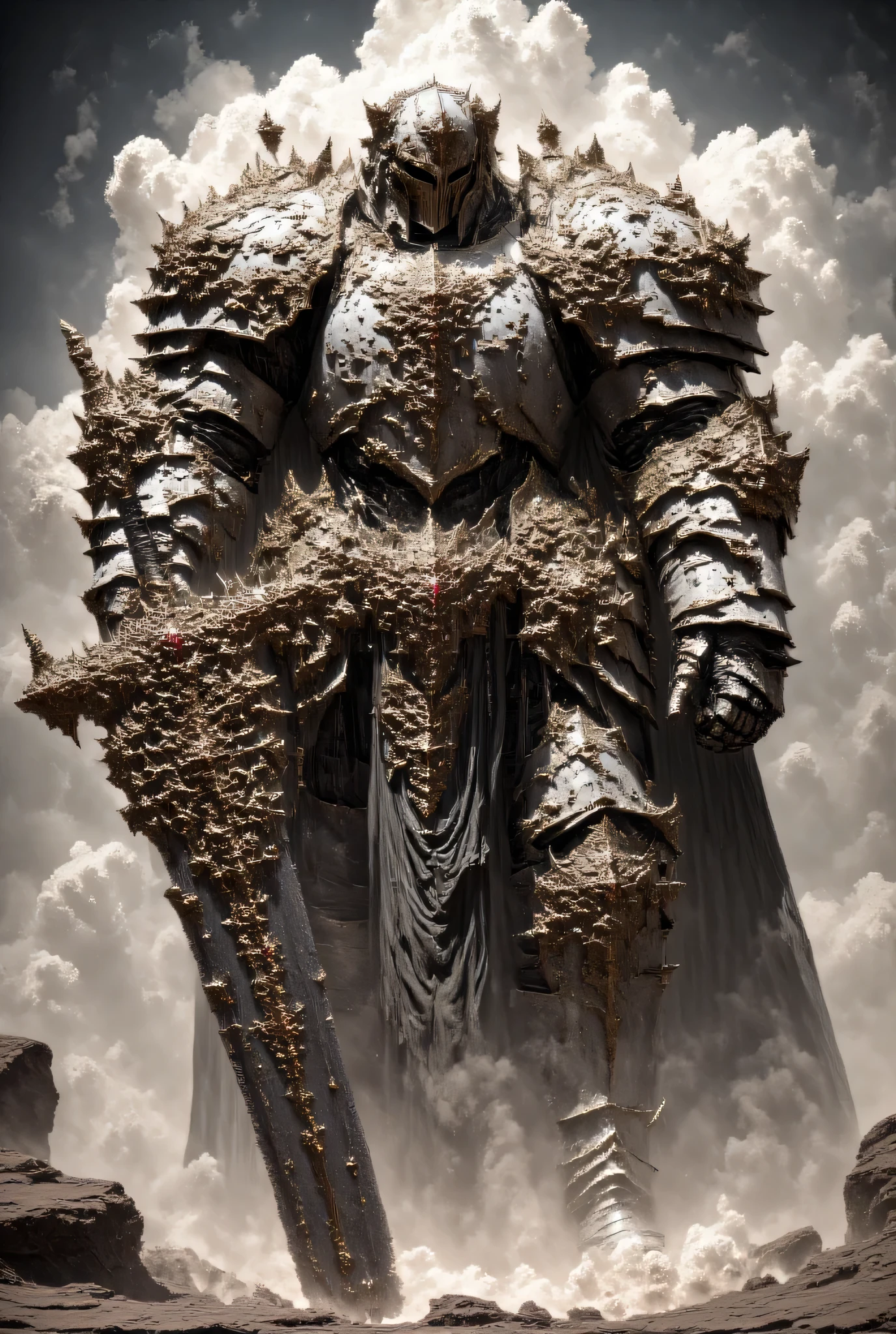 Templario with heavy armor , big sword , Grabbed with both hands , with both hands while you nail it to the ground