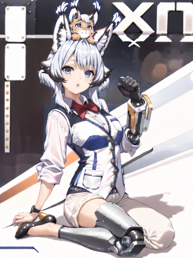(Arknights) Amiya standing in the middle of the battlefield, cinematic, high resolution, red-fiery background, best quality, masterpiece, detailed, brown eyes, long dark brown pony style hair, long pointy bunny ears, long sleeves black hoodie leather jacket, white cardigan with short dark blue skirt, black stocking with brown-ish light.