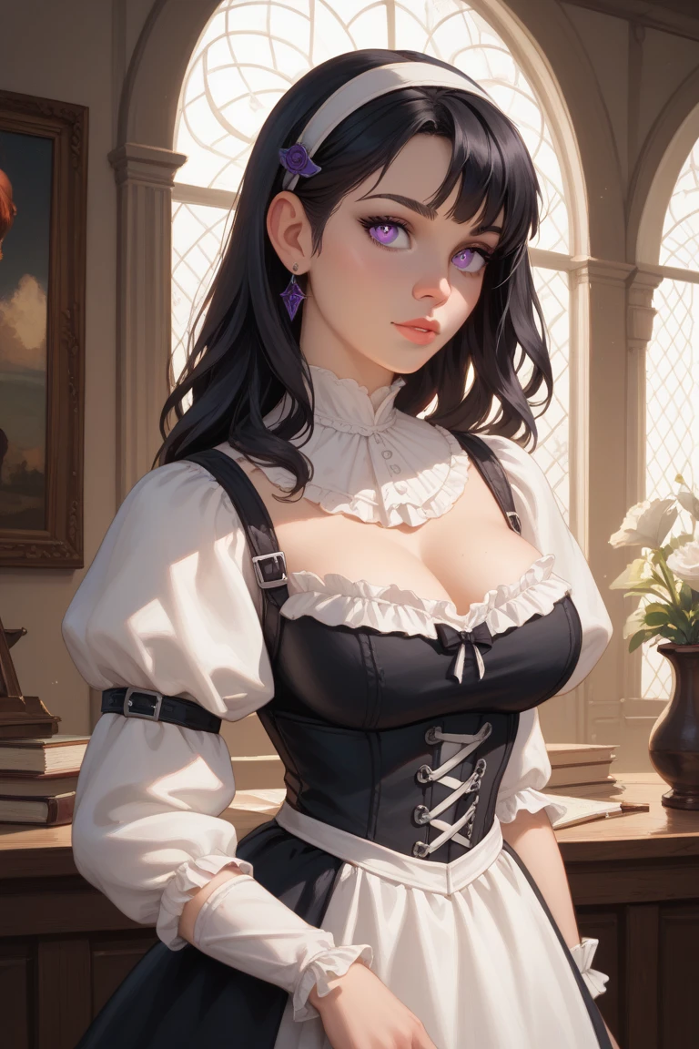 (Highest quality, masterpiece, Very detailedな, Very detailed, Exquisite, 16K,Full HD),(White Background:1.5),、Big Breasts,No text,Upper Body,serana,Black Hair,1people