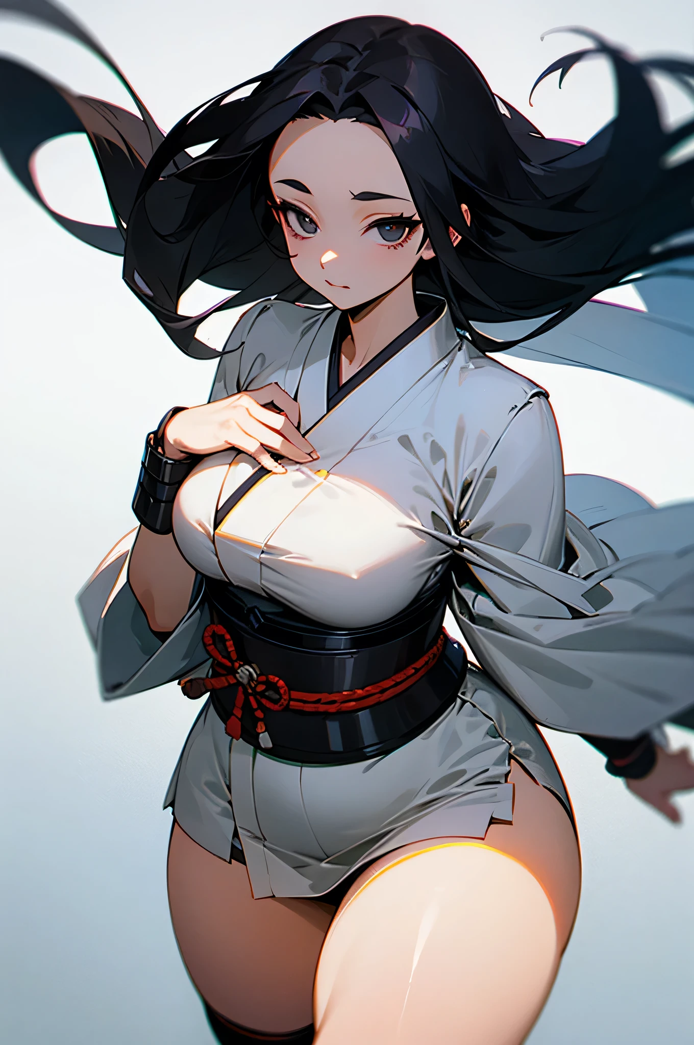 anime girl with a very large breast and a very long black hair, nime girl, by Shitao, Best Anime 4K、((edo period))、sparklers、((shinobi))、(shinobi者)、(knifes)、thigh-high socks、