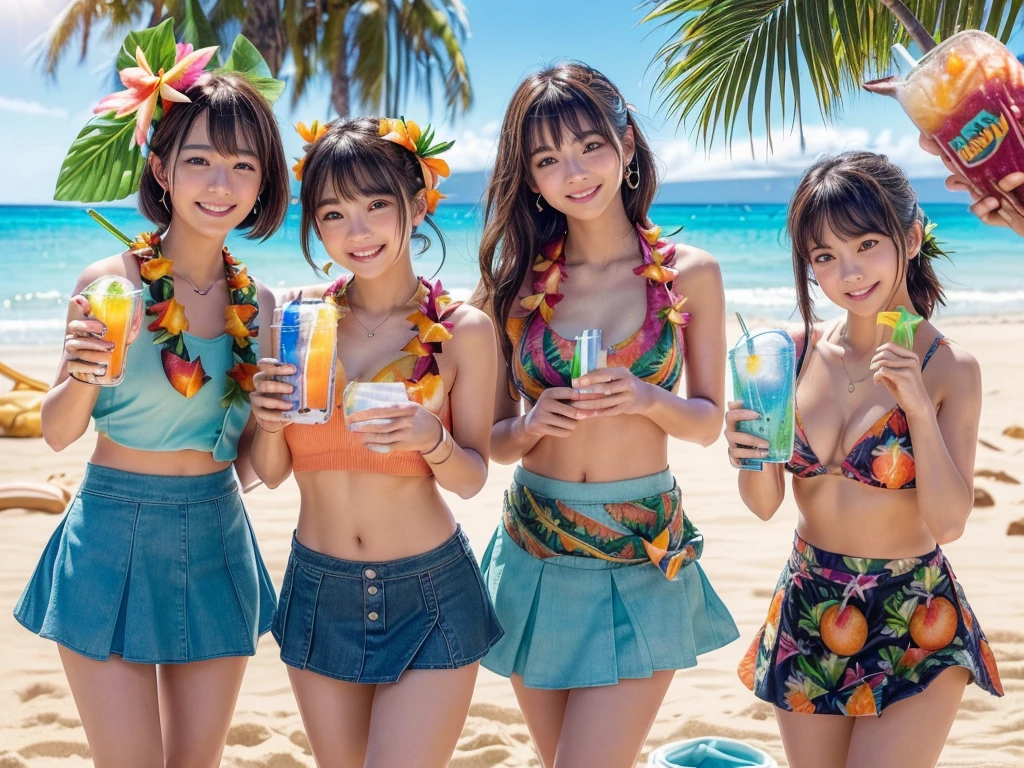 All fours protruding ass ,2people,japanese extra cute ladies,bob hair,3 people,whole body composition,white bikini,idol,shiny skin,detailed skin,super real human face,age20,drinking a mojito,wear tiny bikini,on summer beach,extremely detailed body,hair fluttering in the wind,shine smile,well-trained body,Realistic,RAW photo,real person