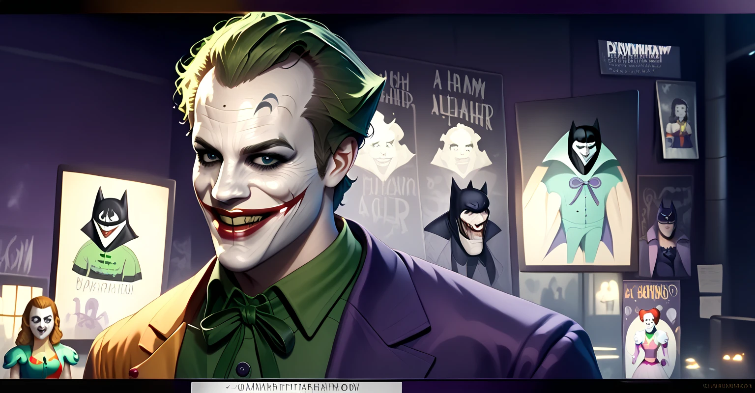 ((Vector)), (((Comics style))), A Joker\(Joker 2019\), green hair, evil smile, epic, realistic, faded, neutral colors, ((((hdr)))), ((((muted colors)))), intricate scene, artstation, hyperdetailed, cinematic shot, warm lights, dramatic light, intricate details, vignette, complex background, [[teal and orange]], slate gray atmosphere, hyperdetailed, (closeup:0.9), ((Vector)), ((Comics style)),