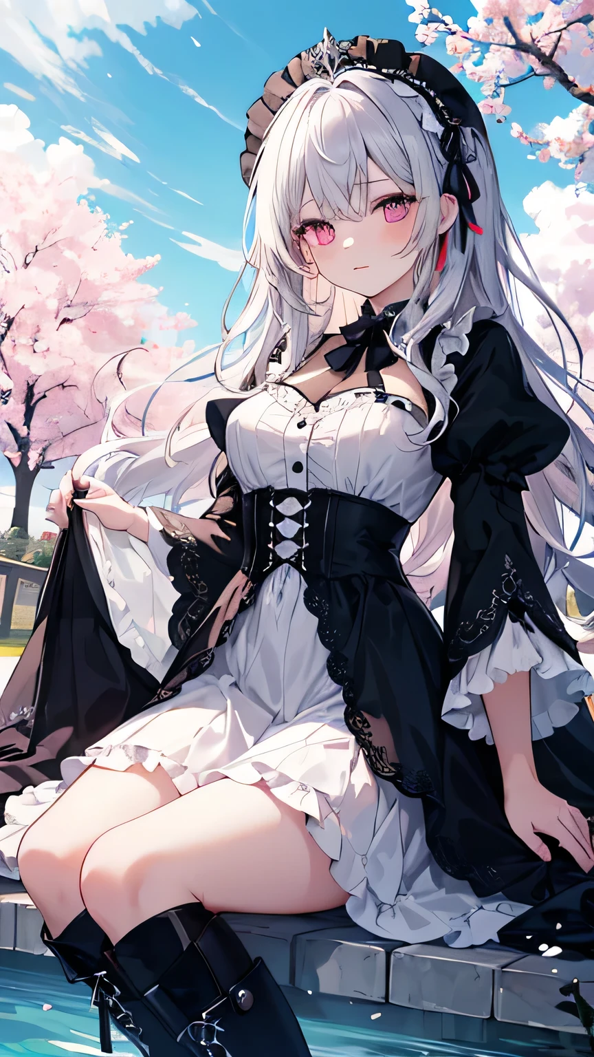 anime girl with long white hair sitting on a bench, small curvy loli, seductive anime girl, perfect white haired girl, white haired, loli in dress, guweiz, girl with white hair, beautiful anime girl, white-haired, (anime girl), anime girl, pretty anime girl, cute anime girl, white haired deity, white haired lady