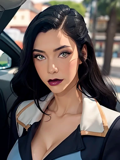 Woman portrait on street in style of stefan kostic, Andre Kertesz, Masamune Shirow, illustration, cartoone, artstation, synth vibe, (vaporwave colors), moody lighting, moody vibe, telephoto, (90s vibe), blurry background, tranquil, calm, faded
