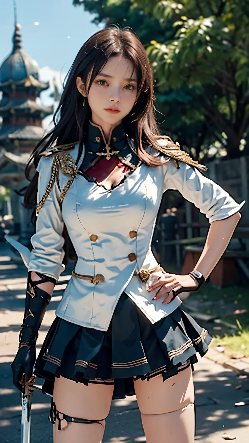 Beautiful Woman,On the battlefield,female general,Period costume,armor,Fighting with guns ,Big Chinese Breasts ,I'm not going outside ,sword, sword art online , sword舞,thin,humid, full body lesbian , Sword Manship , fallen leaves, objectionable parts are exposed, Taimo emphasis,Bare legs,Feeling Beautiful , Beautiful Legs, long legs ,Chest enhancement,8k, real portrait , written depth