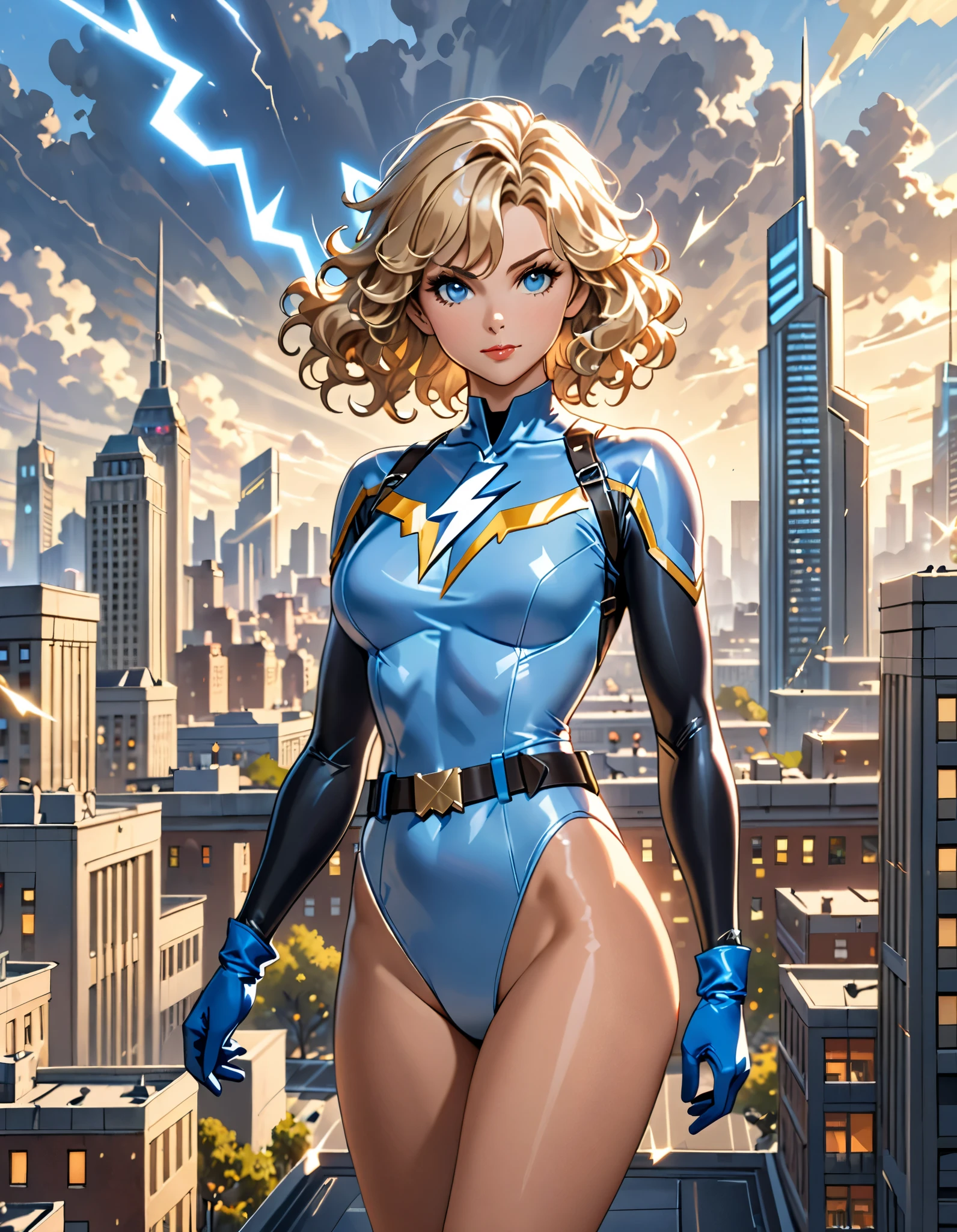 masterpiece, best quality, agrias, grey sweater, black leotard, twirl, spin, blonde hair, superhero, boots, tornado, whirlwind, solo, bare legs