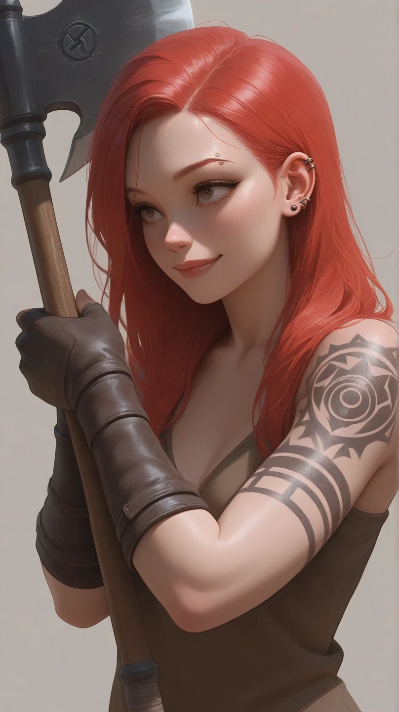 cute red haired woman, with bouncing breasts and cute pink bottom exposed in the style of Tony Sandoval and Ashley Woods art.