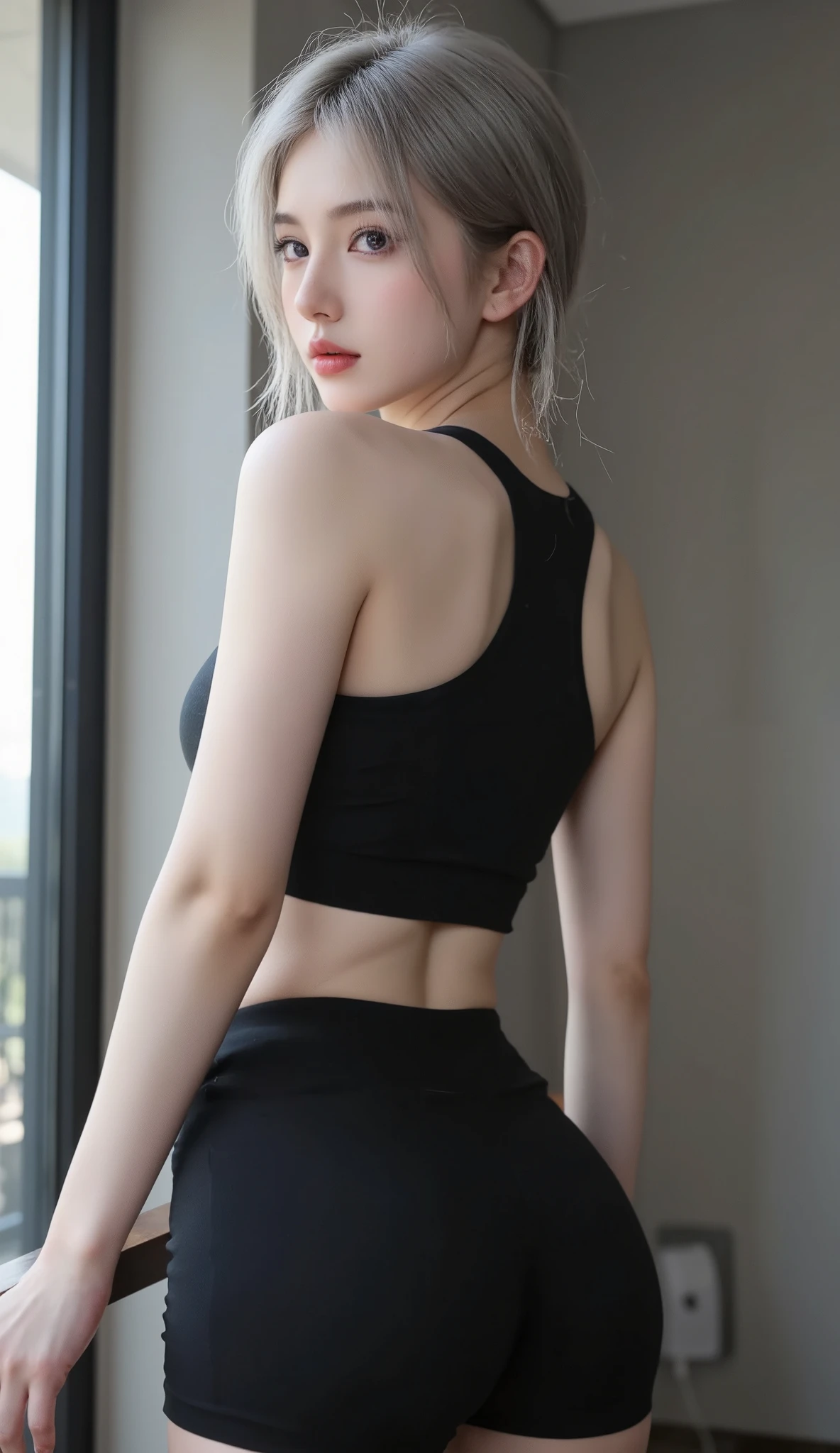 masterpiece, 8k, Award-winning photo, photoRealistic, Realistic, Very detailed, Ultra-high resolution, Ray Trakun, ///one person, The most beautiful, 20-year-old , (sexy, Japanese Idols), (Blonde:1.2),///Human details Shiny skin , Detailed skin , Beautifully detailed face , Beautiful details , beautiful 歯, /// (double eyelid, Droopy eyes), Natural Lip, (Brightly colored large breasts:1.2), Sunburn, ///(((whole body, Crouching,I'm sticking my butt out))), (From behind:1.3), Remember, ///office, Blurred Background, Very detailed background, /// Earrings,necklace,(Tank top:1.5),Tight shorts,A well-trained body,muscle
///Finished ultra-Realistic textures, RAW Photos,Shine,Troubled expression,(Wet body:1.8)